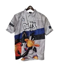 Space Jam  Daffy Duck Shirt Mens Large Button Up Short Sleeve